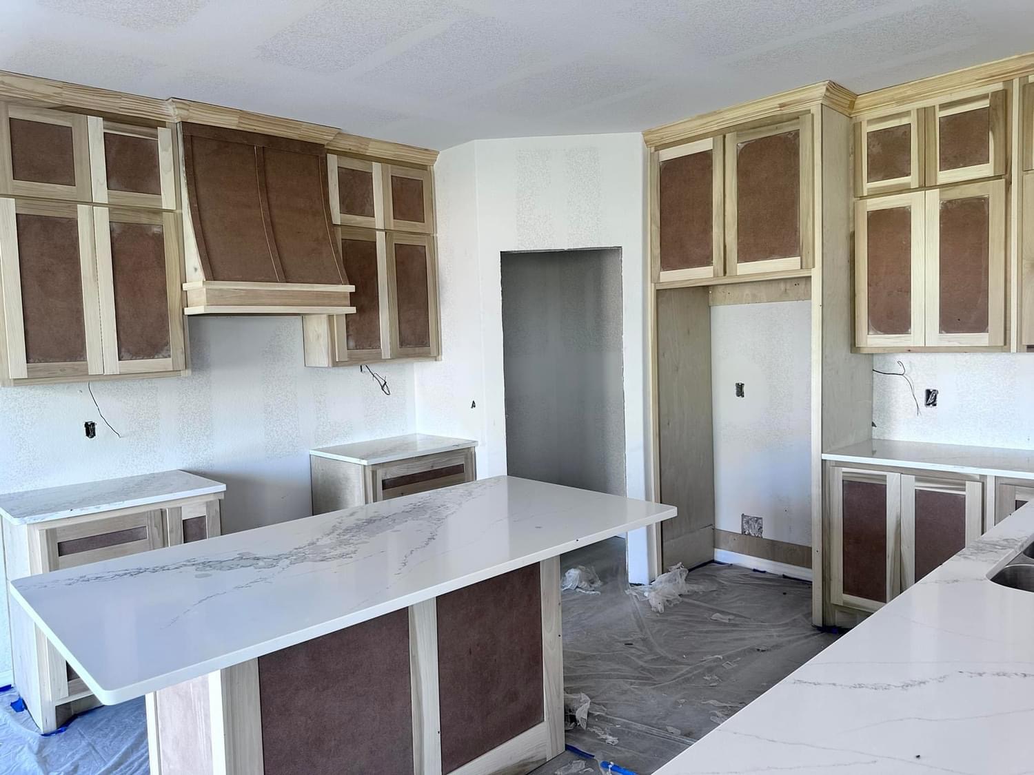 Custom Kitchen counter top with brown cabinets