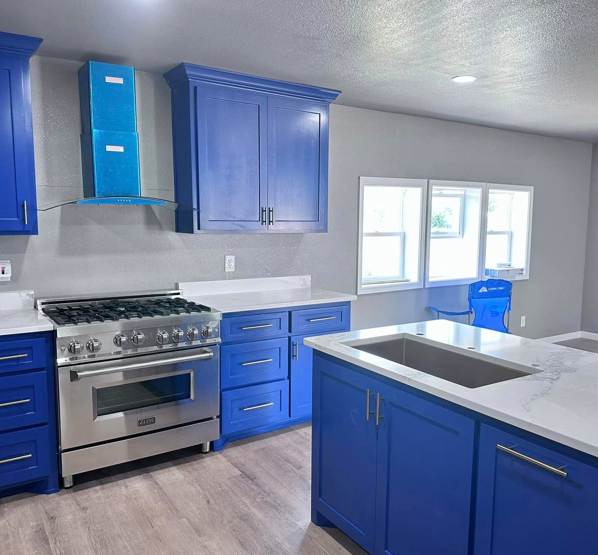 blue kitchen custom counter top side profile